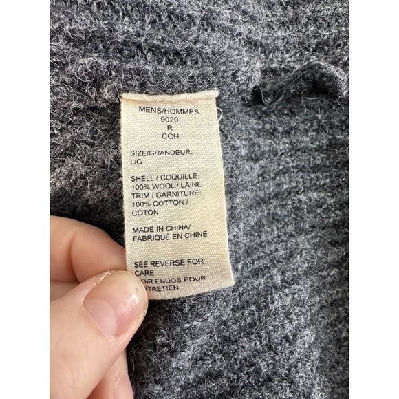 Woolrich Men's Large Gray Ribbed Wool Henley Sweater Mock Neck 100% Wool - Picture 7 of 7